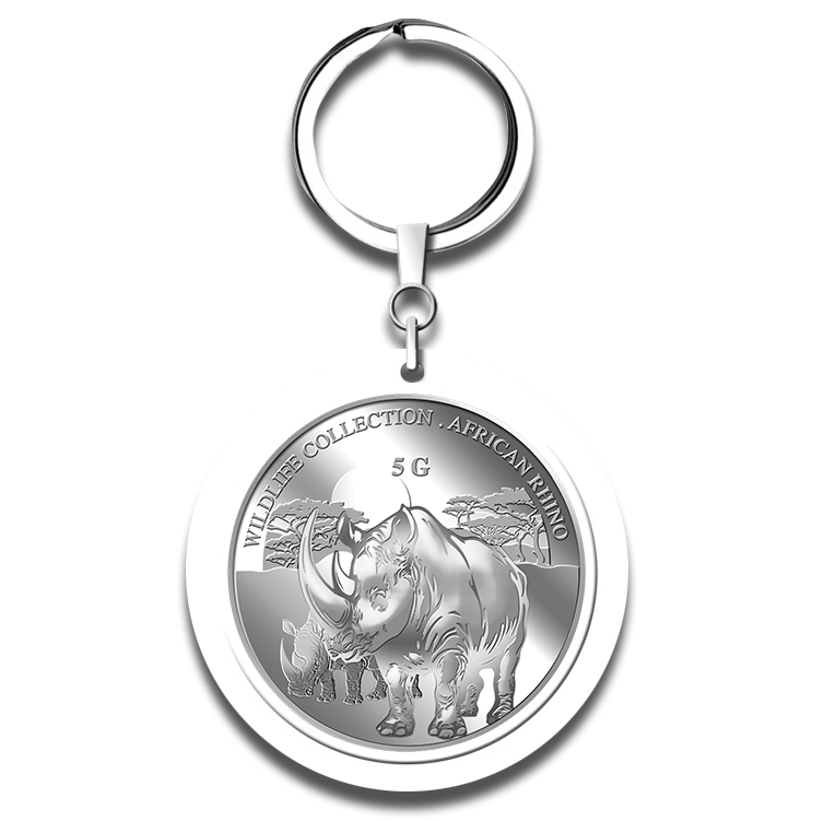 5g Rhinoceros Silver Medallion Keychain