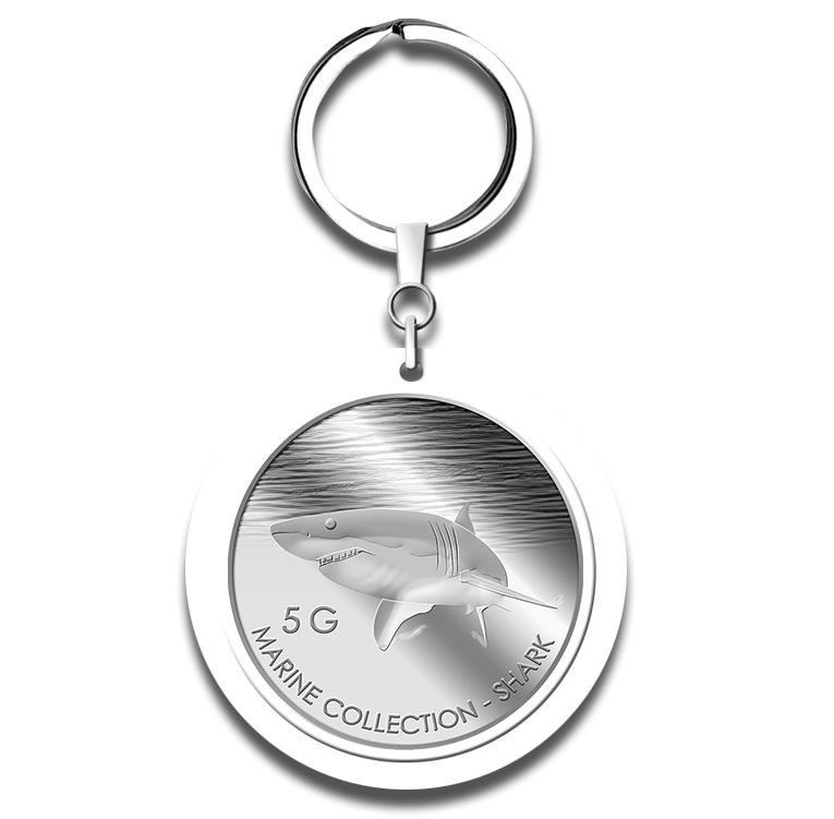 5g Shark Silver Medallion Keychain