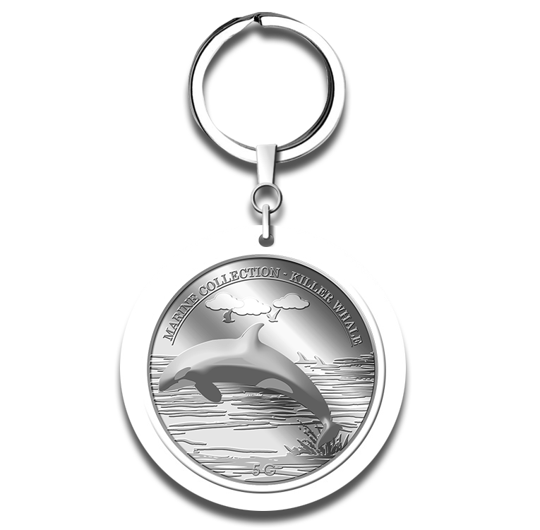 5g Killer Whale Silver Medallion Keychain