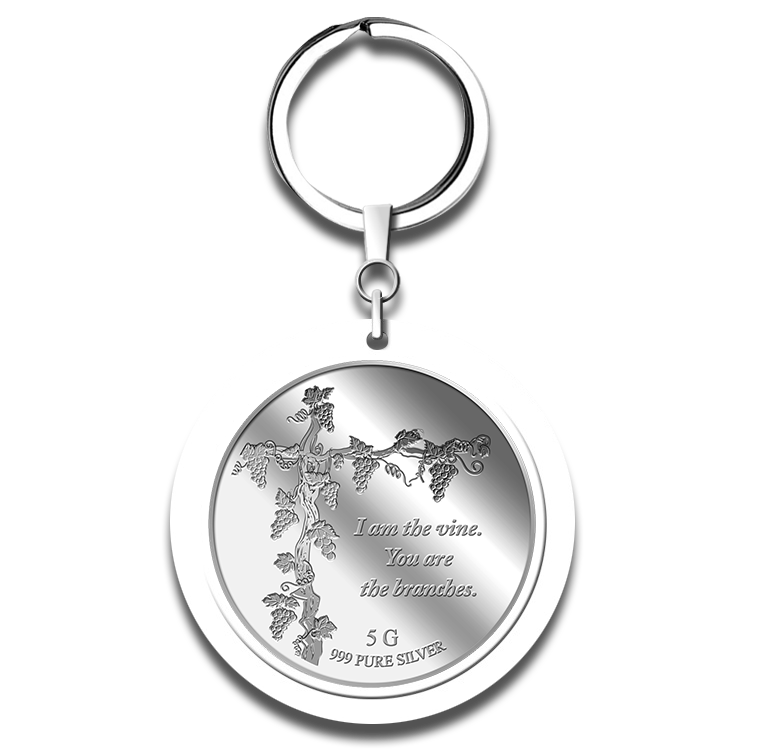 5g I am the Vine, You are the Branches Silver Medallion Keychain