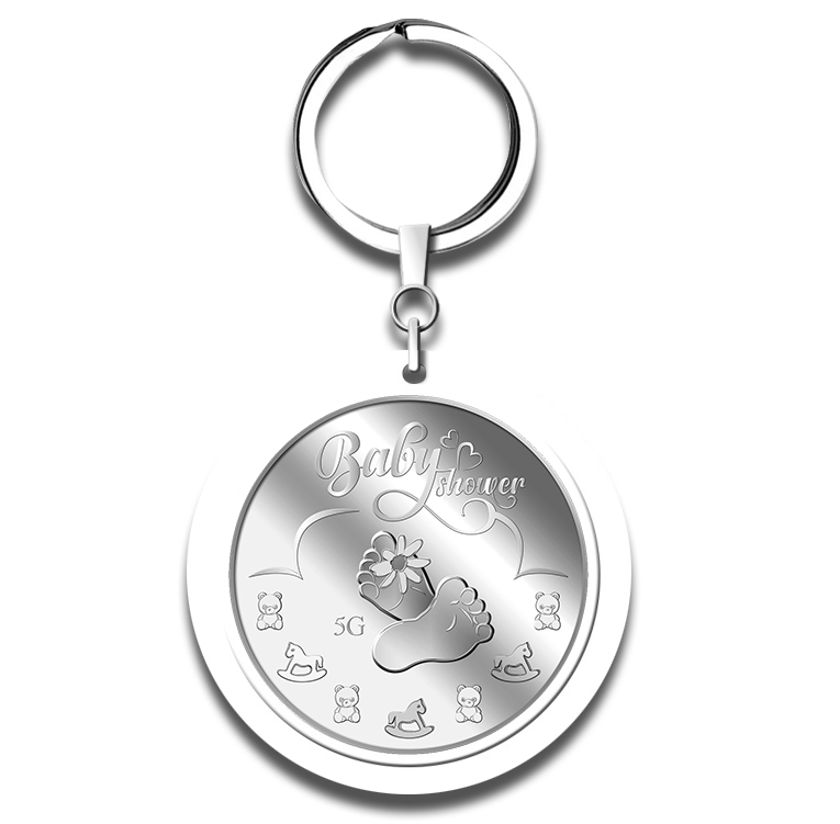 5g Baby Shower Silver Medallion Keychain