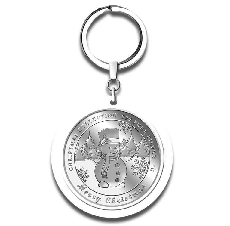 5g 2018 Christmas Snowman Silver Medallion Keychain