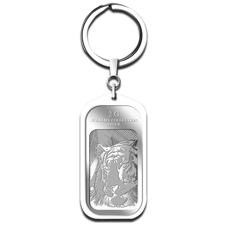 2g Golden Tiger Silver Bar Keychain