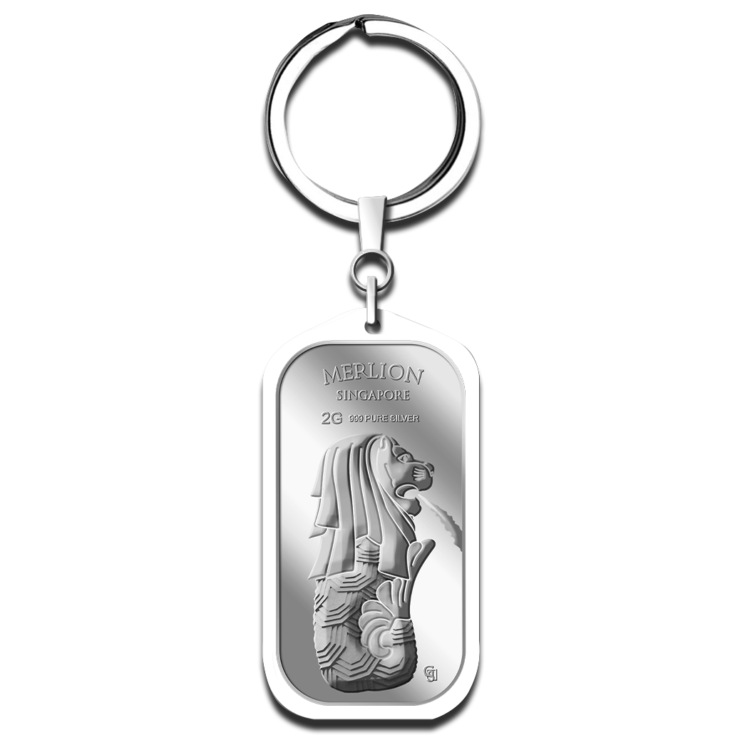 2g SG Merlion Fountain Silver Bar Keychain